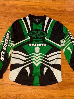 Vintage MTX Motorcross Racing green & black jersey Youth Size M